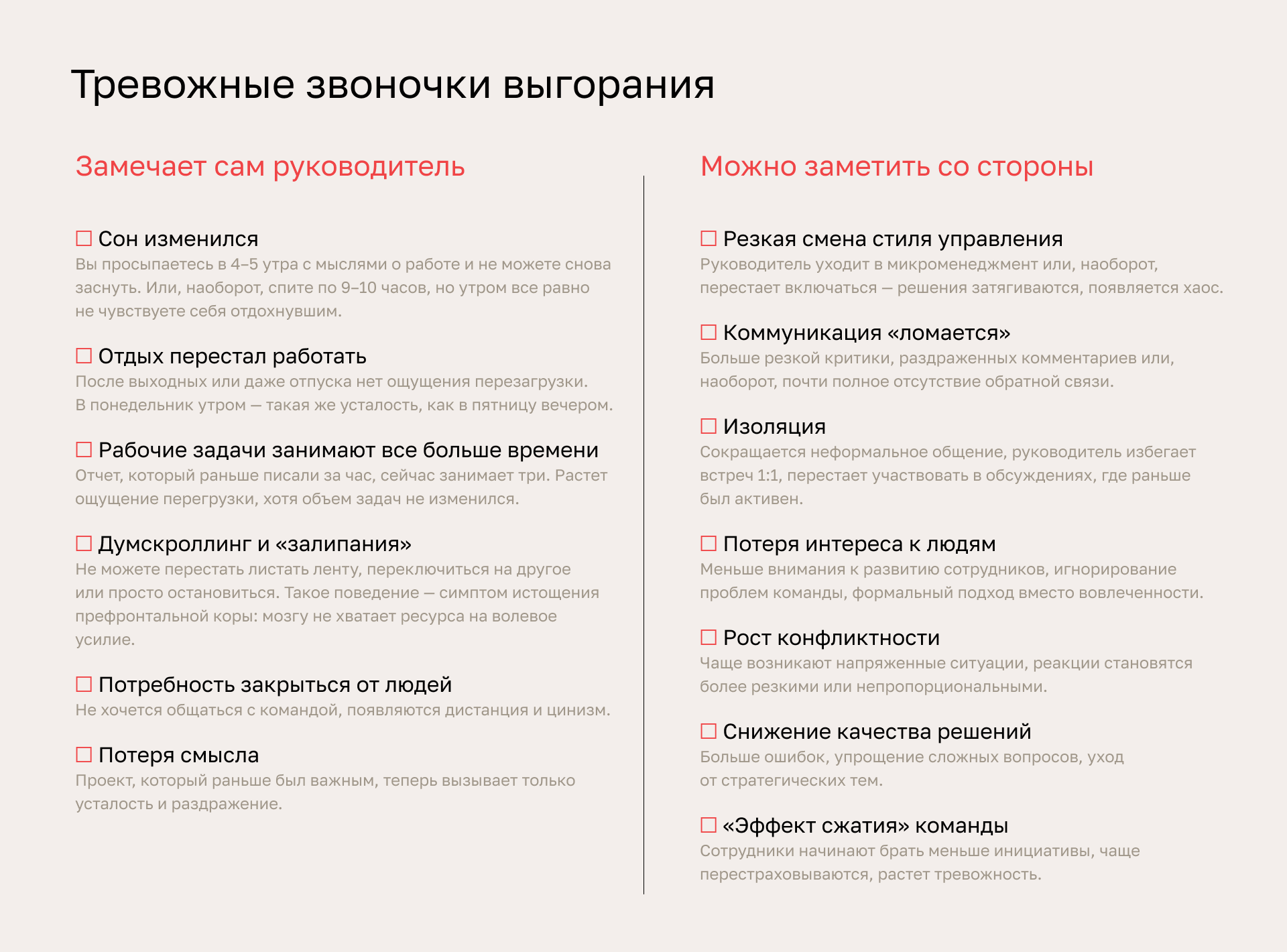 сигналы выгорания